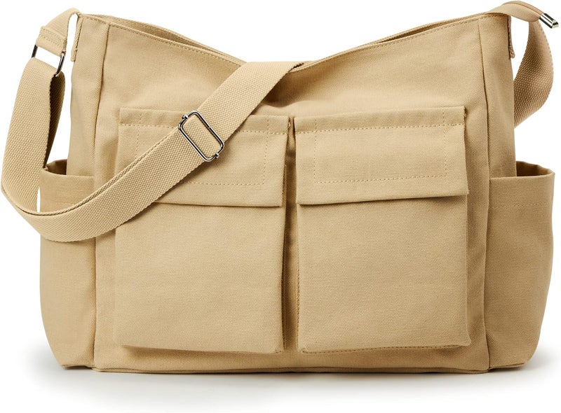 KALIDI FANCY FOREST KALIDI Canvas Tote Bag Messenger Bag, Large Crossbody Bag for Women or Men, Casual Canvas Shoulder Bag for College Work Daily - Image 1